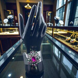 Statement Gem Cuff Bracelet Silver Glam Y2K Baddie Coquette Cocktail Party Bling